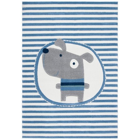 Flowers First 3 ft. -3 in. x 5 ft. -3 in. Carousel Kids 100 Youth Rectangle Power Loomed Rug Ivory & Blue FL1909539